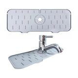 Silikon Musluk Sıçrama Önleyici Ped, Gri Su Tutucu Mat, Mutfak ve Banyo Tezgahı & Koruyucu, Lavabo Kenarı Için Kaymaz Musluk Kapağı, Damlama Engelleyici Ped, 37 * 14 cm - standart