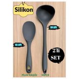 Silikon Mutfak Seti 2’Li – 28 Cm Kepçe + 22 Cm Pilav Kaşığı – Isıya Dayanıklı, Yapışmaz