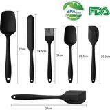 Silikon Mutfak Spatula Seti, 6 Parça, Siyah, Isıya Dayanıklı Yapışmaz Spatula, Çorba Kaşığı, Fırça, Dikişsiz Tek Parça Tasarım - 0,5 x 7 cm