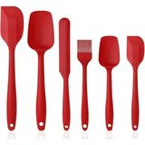 Silikon Mutfak Yardımcısı, 6 Adet Silikon Spatula, Çorba Kaşığı, Fırın Fırçası, Spatula, Dayanıklı ve Yapışmaz, Paslanmaz Çelik ve Dikişsiz Tek Parça Tasarım Siyah-Gri-Kırmızı (Kırmızı) - standart