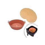 Silikon Pişirme Matı Tabak 20 Cm Ve 100 Adet Air Fryer Pişirme Kağıdı Yuvarlak Delikli