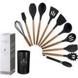 Silikon Spatula Mutfak Gereçleri Seti, 12 Parça, Ahşap Saplı, Siyah Kaşıklık Hediyeli - standart