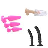 Silikon Üçlü Anal Tıkaç Seti Pembe + Cep Vajinası Erkek Mastürbatörü + Vantuzlu Anal Boncuklar 2'li Set
