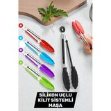 Silikon Uçlu Kilitli Mutfak Maşası – Isıya Dayanıklı, Paslanmaz Çelik Saplı - Kizartma Maşası Siliko