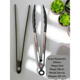 Silikon Uçlu Metal Kızartma Maşası ve Silikon Maşa Takımı -2'li Maşa Seti - Gri