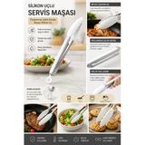 Silikon Uçlu Paslanmaz Çelik Servis Maşası Isıya Dayanıklı Mutfak Maşası Salata Izgara Et Mangal Pişirme Ve Servis Maşası