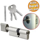 Silindir Barel Gobek Kilidi Celik Kapi Iceriden Kilitleme Kilidi 90 Mm 3 Anahtarli Cevirmeli Kilit