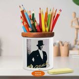Silindir Şapkalı Fraklı Atatürk Ahşap Seramik Kalemlik -s44 - Renkli