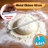 Silindir Yuvarlak Metal Oklava Alüminyum Tekli 49 cm Mutfak Börek Hamur Un Yufka Açma Krom Renk - Gri