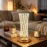 Silindirik Kristal Çizgi Model Led Masa Lambası – Gold Tabanlı, Dokunmatik, 3 Renk Işık Modlu, Şarjlı Dekoratif Gece Lambası (5047)