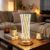 Silindirik Kristal Çizgi Model Led Masa Lambası – Gold Tabanlı, Dokunmatik, 3 Renk Işık Modlu, Şarjlı Modern Dekoratif Gece Lambası (2818)