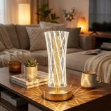 Silindirik Kristal Çizgi Model LED Masa Lambası – Gold Tabanlı, Dokunmatik, 3 Renk Işık Modlu, Şarjlı Modern Dekoratif Gece Lambası (4604)