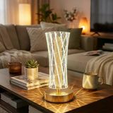 Silindirik Kristal Çizgi Model Led Masa Lambası – Gold Tabanlı, Dokunmatik, 3 Renk Işık Modlu, Şarjlı Modern Dekoratif Gece Lambası (4915)