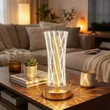 Silindirik Kristal Çizgi Model Led Masa Lambası – Gold Tabanlı, Dokunmatik, 3 Renk Işık Modlu, Şarjlı Modern Dekoratif Gece Lambası (5067)