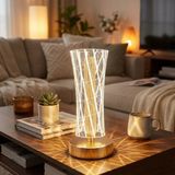 Silindirik Kristal Çizgi Model Led Masa Lambası - Gold Tabanlı, Dokunmatik, 3 Renk Işık Modlu, Şarjlı Modern Dekoratif Gece Lambası (5250)