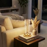 Silindirik Kristal Nokta Model Led Masa Lambası – Gold Tabanlı, Dokunmatik, 3 Renk Işık Modlu, Şarjlı Dekoratif Gece Lambası (5047)