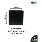 Silinebilir Siyah Etiket, Dekoratif Karatahta Etiket, Beyaz Yazı Karatahta Yaz Sil, Kolay Silinebilir PVC Siyah Etiket, Raf Etiketi, Kafe Tatlı Kahve Etiketi - Oval - 10x10 cm