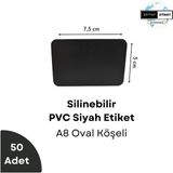 Silinebilir Siyah Etiket, Dekoratif Karatahta Etiket, Beyaz Yazı Karatahta Yaz Sil, Kolay Silinebilir PVC Siyah Etiket, Raf Etiketi, Kafe Tatlı Kahve Etiketi - Oval - A8