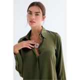 Silk and Cashmere Açık Haki Saf İpek Audrey Uzun Kollu Gömlek
