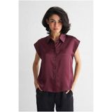 Silk and Cashmere Bordo Estrella Saf İpek Kısa Kollu Gömlek