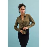 Silk and Cashmere Haki Saf İpek Audrey Uzun Kollu Gömlek