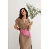 Silk and Cashmere Kahverengi Kate Keten Polo Yaka Uzun Elbise