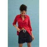 Silk and Cashmere Koyu Fuşya Saf İpek Audrey Uzun Kollu Gömlek