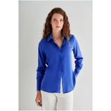 Silk and Cashmere Saks Mavi Saf İpek Audrey Uzun Kollu Gömlek