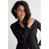 Silk and Cashmere Siyah Saf İpek Audrey Uzun Kollu Gömlek