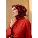 Silk Home İnce Pamuk Soft Eşarp Açık Kırmızı-Soluk Siyah-Vizon Desenli Nefes Alan Tok Duruşlu 90x90