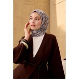 Silk Home İnce Pamuk Soft Eşarp Pastel Mor-Gümüş Ekru Desenli Nefes Alan Tok Duruşlu 90x90