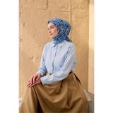 Silk Home İnce Pamuk Soft Eşarp Saks-Bebe Mavi-Beyaz Desenli Nefes Alan Tok Duruşlu 90x90