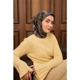 Silk Home Lacivert Gold Yaprak Desen Tivil Dokuma Saf İpek Eşarp-Kvs0865