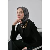 Silk Home Shiny Dokulu Eşarp Antrasit Etnik Geçişli Parlak Su Tutmaz 90x90