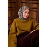 Silk Home Twill İpek Eşarp Lacivert–Yağ Yeşili Desenli Tok Duruşlu Kaymaz 90X90