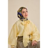 Silk Home Twill İpek Eşarp Soyut Çiçek Desen Butter Yellow 90x90