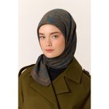 Silk Home Viskon Karışımlı Velora Eşarp Koyu Vizon-Petrol Mavisi Desenli İnce Dokulu Dökümlü 90x90