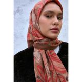 Silk Home Viskon Velora Eşarp Oksit Kahve-Sütlü Kahve Tonlu Desenli Tok Duruşlu Kaymaz 90x90