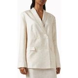 Silk Relaxed Blazer, Vintage Çiçek Desenli Mulberry Ipek Ceket Krem - 2XS