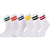 Silk Step 6'lı Paket Kadın, Renkli Çemberli Günlük Kolej - Tenis Çorabı (Beyaz Zemin 6 Farklı Çember Rengi) - Asorti - 35 - 40