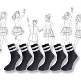 Silk Step 6'lı Paket , Siyah Zemin Üzerine Beyaz Çemberli Günlük Kolej - Tenis Çorabı - 35 - 40