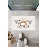 Silkcoat Home İç ve Dış Mekan Beyaz Kapı Önü Paspası Angels Kediler Desen Paspas - 45 x 70 cm