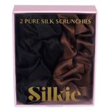 SILKIE x2 Set 100% Saf Dut İpek Krem Kahve Siyah Büyük Boy Scrunchies İpek Seyahat Kılıfı Saç Bağları Elastik Saç Bakımı Premium At Kuyruğu Tutucu Zarar Yok (Kakao)