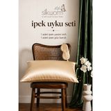 Silkworm Life %100 Doğal Dut Ipeği Ipek Uyku Seti – Ipek Yastık Kılıfı (50X70 Cm) + Ipek Göz Bandı | Cilt ve Saç Bakımı Için Premium Set - Bej - 50 X 70