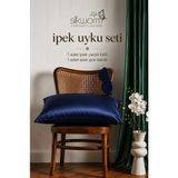Silkworm Life %100 Doğal Dut Ipeği Ipek Uyku Seti – Ipek Yastık Kılıfı (50X70 Cm) + Ipek Göz Bandı | Cilt ve Saç Bakımı Için Premium Set - Lacivert - 50 X 70
