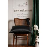 Silkworm Life %100 Doğal Dut Ipeği Ipek Uyku Seti – Ipek Yastık Kılıfı (50X70 Cm) + Ipek Göz Bandı | Cilt ve Saç Bakımı Için Premium Set - Siyah - 50 X 70