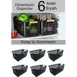Silky Real 6 Ad Çok Amaçlı Tutacaklı Organizer Sepet - Dolap Içi ve Buzdolabı Düzenleyici Sepet Siyah