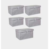 Silkyra 5 Adet Kapaklı Çok Amaçlı Saklama,Organizer Kutu Hurç,Mini Boy 40*30*26 Cm