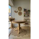 silla Baba Ayaklı Masa Ahşap Yuvarlak Naturel Renkli Açılır Masa (ÇAP 110 CM)