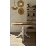 Silla Baba Ayaklı Masa Naturel Ahşap Oval Üst Tablalı Beyaz Ayaklı Açılır Masa (Boy 80 Cm/en 120 Cm) - Naturel - Beyaz